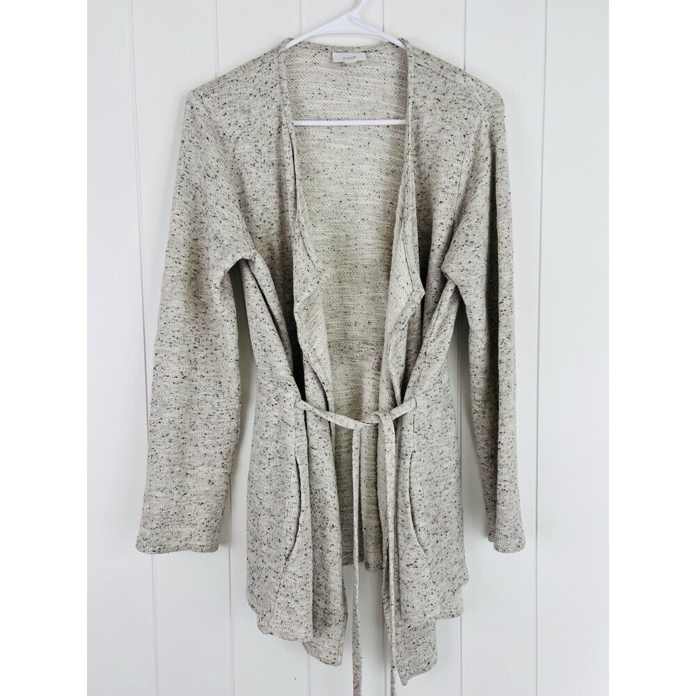 Pure Jill Gray Cotton & Viscose Belted Cardigan Sweater Lagenlook Quiet Luxury S
